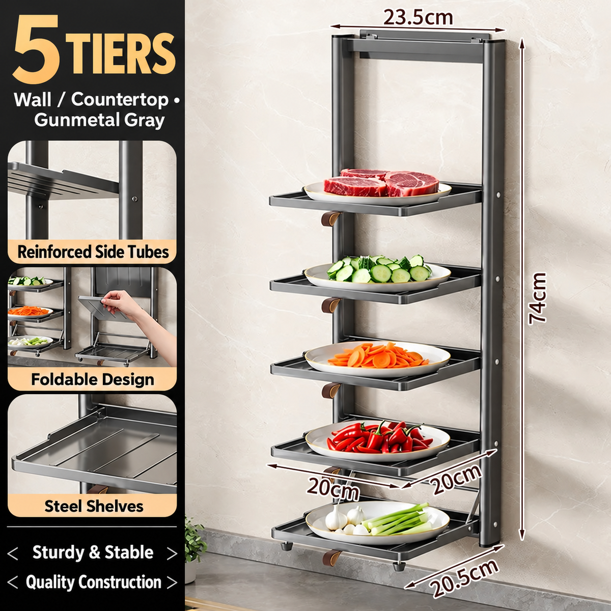 Foldable Multi-Tier Carbon Steel Preparation Tray Rack