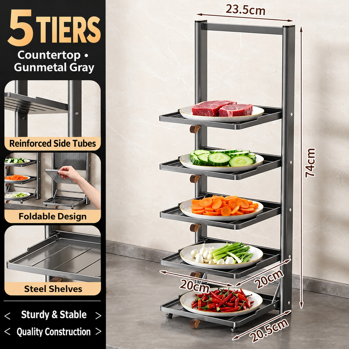 Foldable Multi-Tier Carbon Steel Preparation Tray Rack