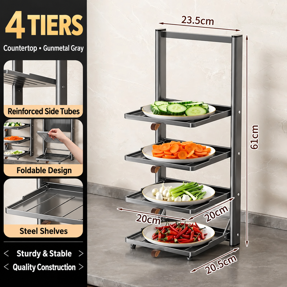Foldable Multi-Tier Carbon Steel Preparation Tray Rack
