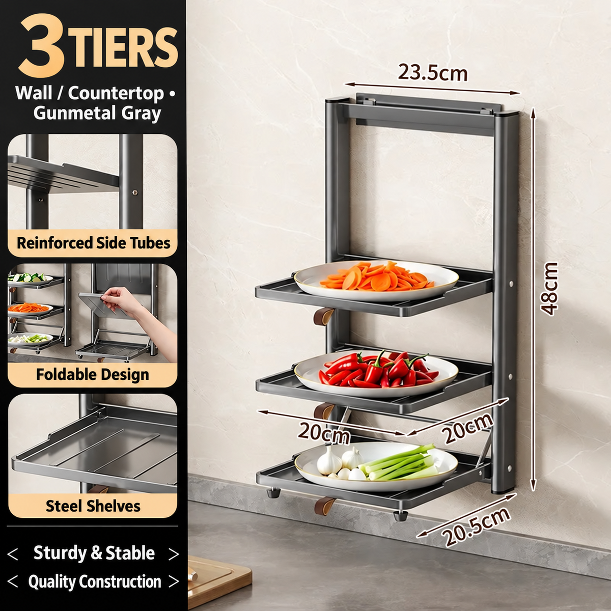 Foldable Multi-Tier Carbon Steel Preparation Tray Rack