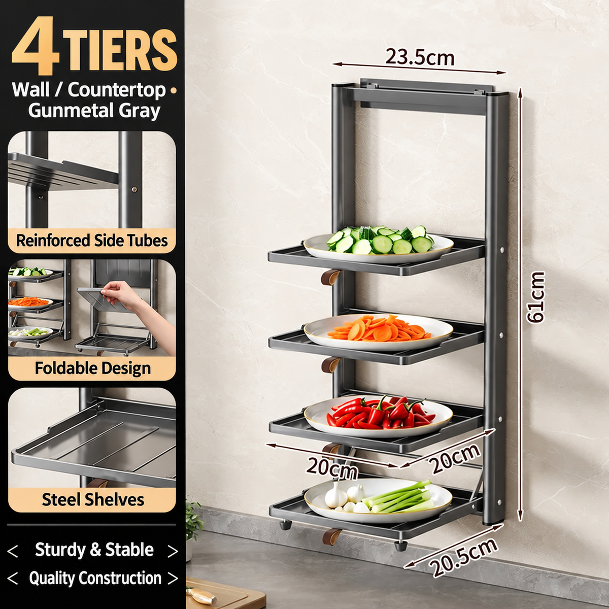 Foldable Multi-Tier Carbon Steel Preparation Tray Rack