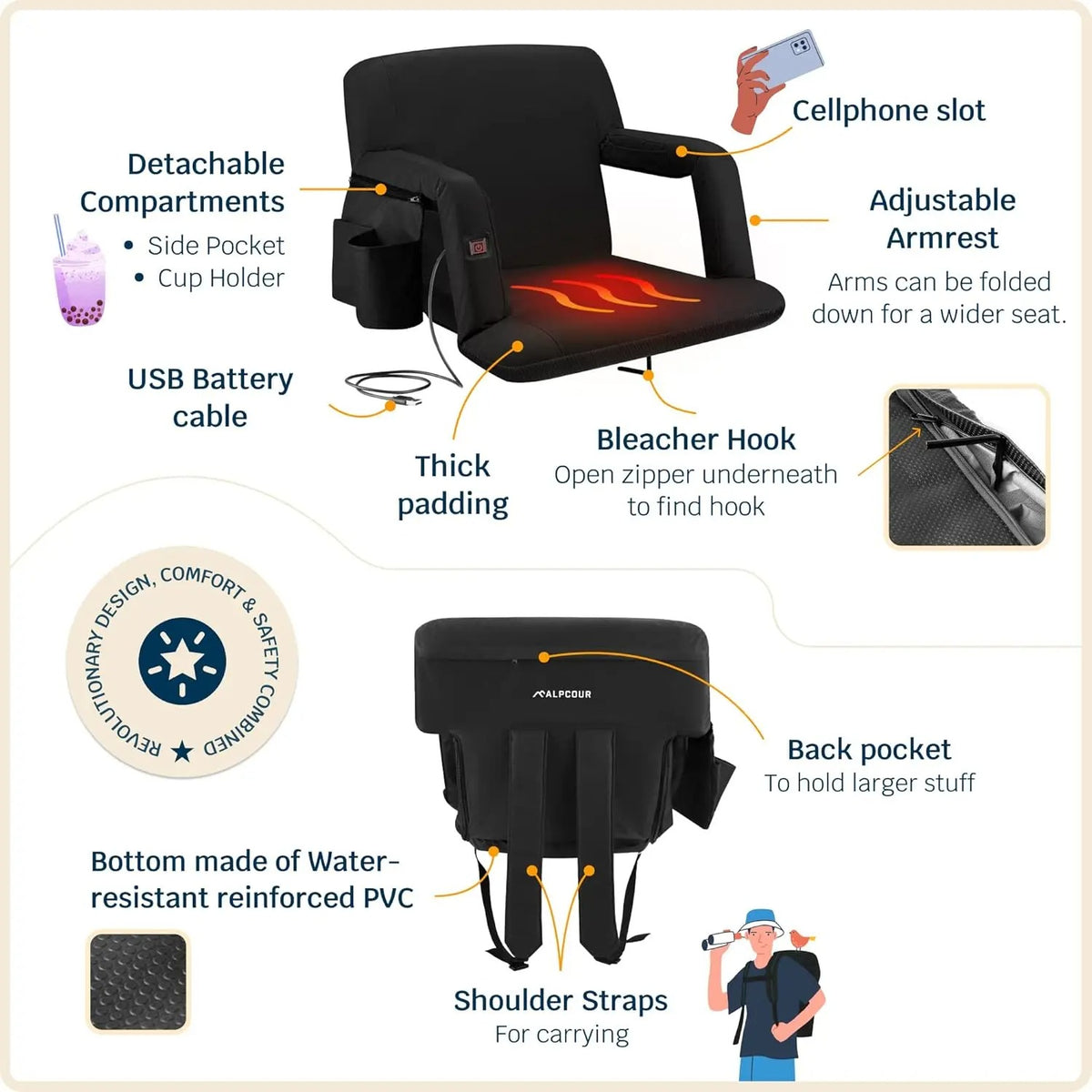 Heated Reclining Stadium Seat