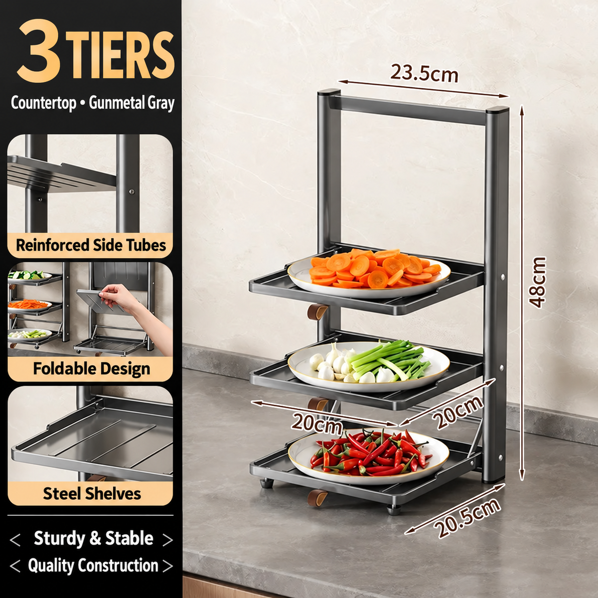 Foldable Multi-Tier Carbon Steel Preparation Tray Rack