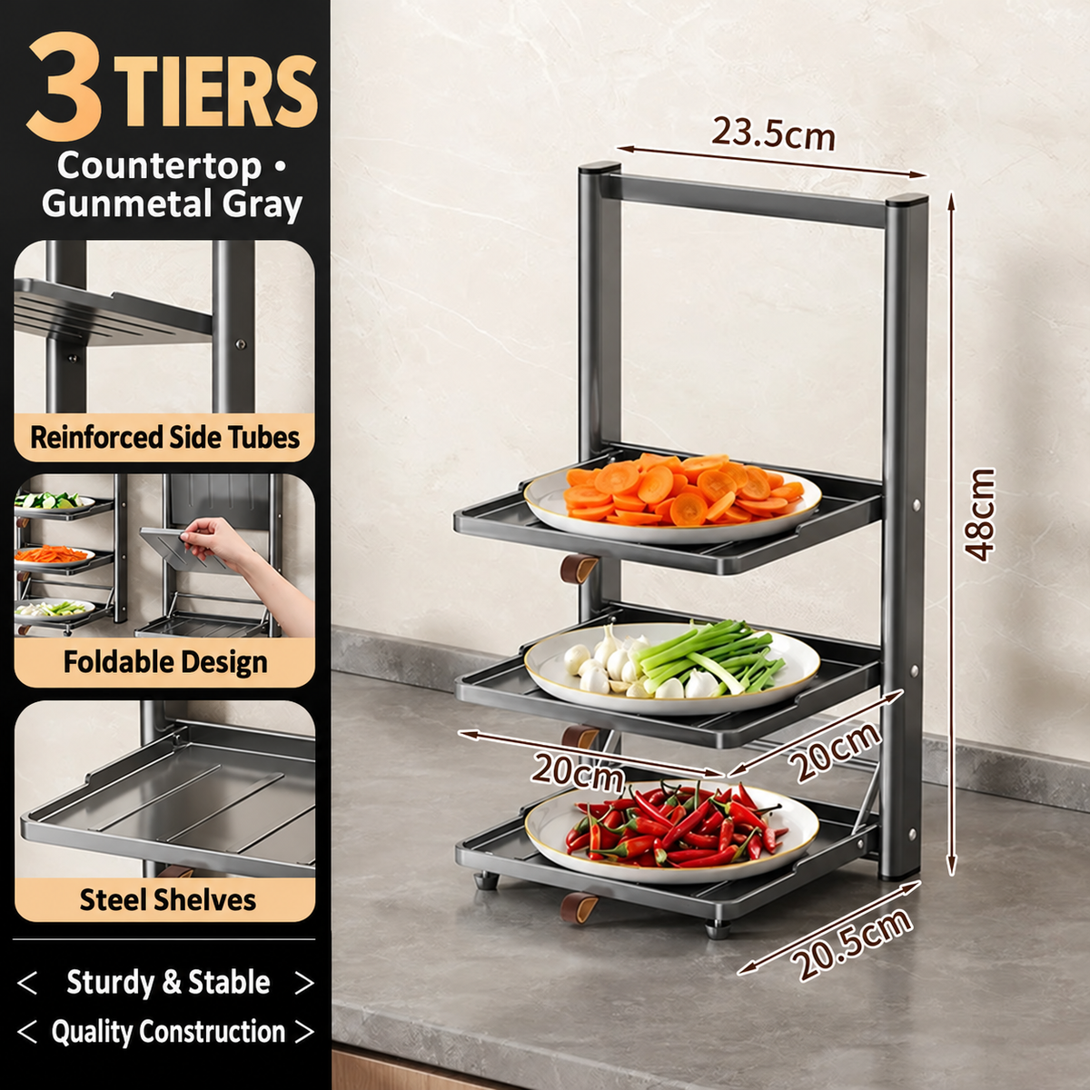 Foldable Multi-Tier Carbon Steel Preparation Tray Rack